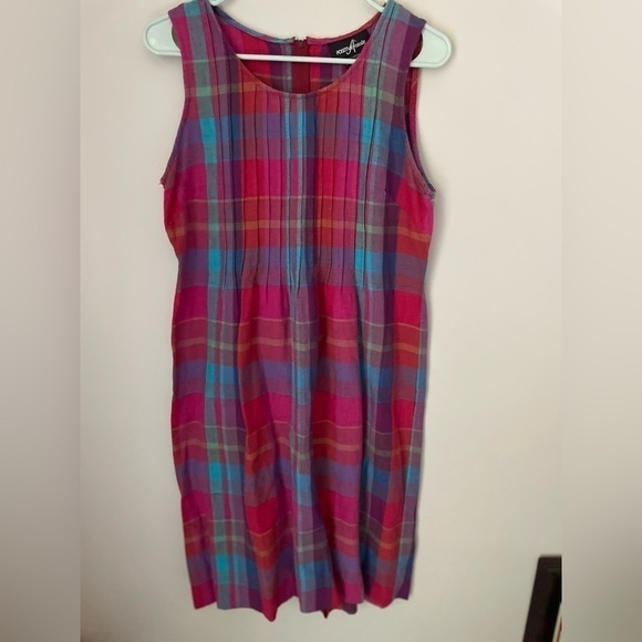 Positive Attitude Linen Blend Plaid Shift Dress Size 8 - Picture 1 of 7